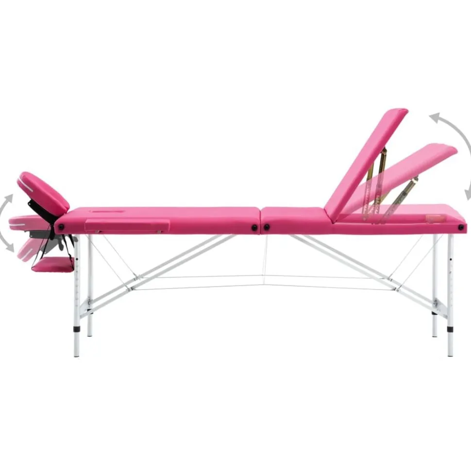 vidaXL Massagetafel inklapbaar 3 zones aluminum roze