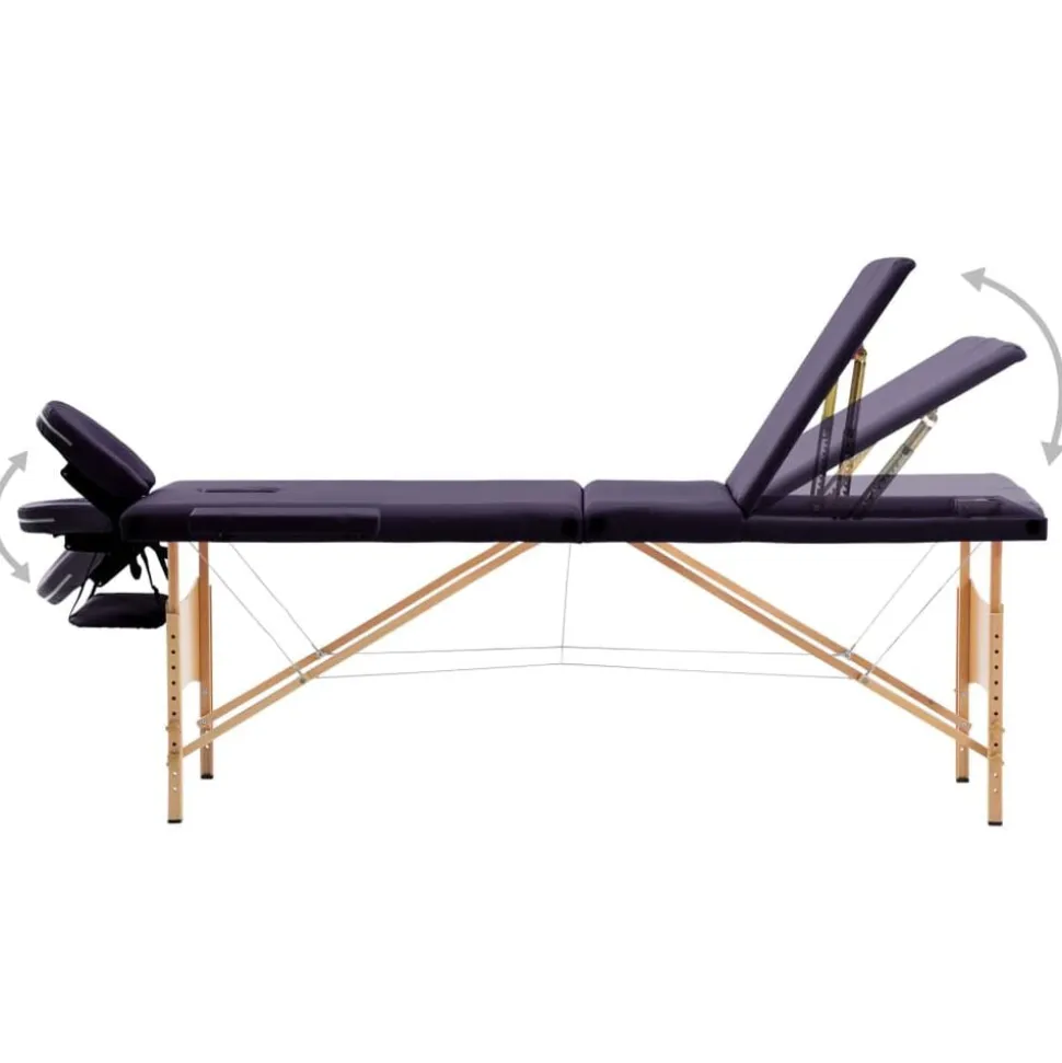 vidaXL Massagetafel inklapbaar 3 zones hout paars