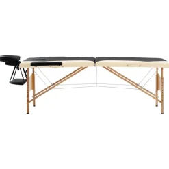 vidaXL Massagetafel inklapbaar 2 zones hout zwart en beige
