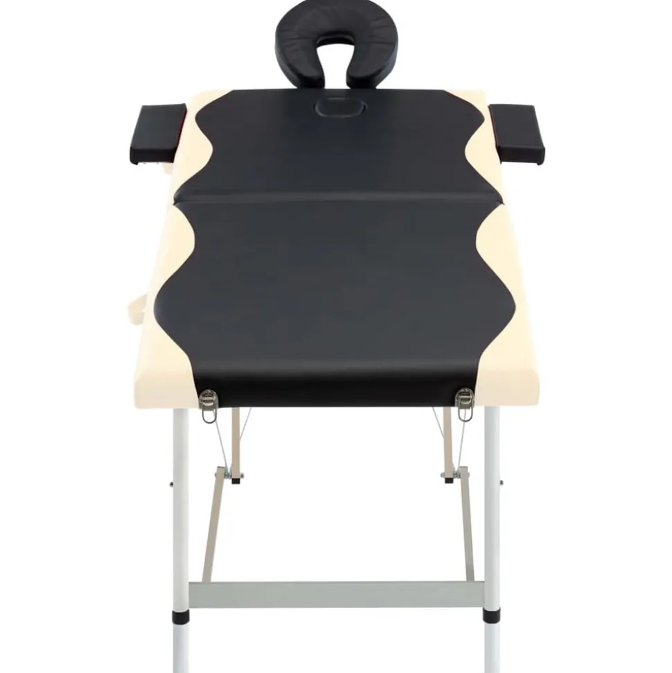 vidaXL Massagetafel inklapbaar 2 zones aluminium zwart en beige