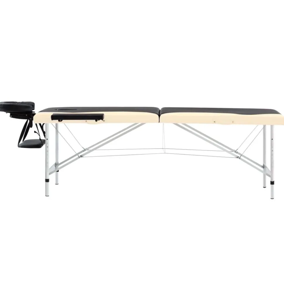 vidaXL Massagetafel inklapbaar 2 zones aluminium zwart en beige