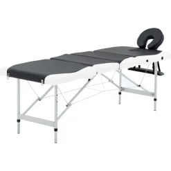vidaXL Massagetafel inklapbaar 4 zones aluminium zwart en wit