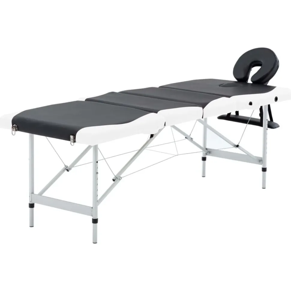 vidaXL Massagetafel inklapbaar 4 zones aluminium zwart en wit