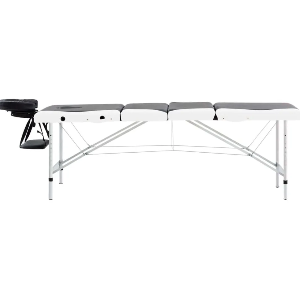 vidaXL Massagetafel inklapbaar 4 zones aluminium zwart en wit