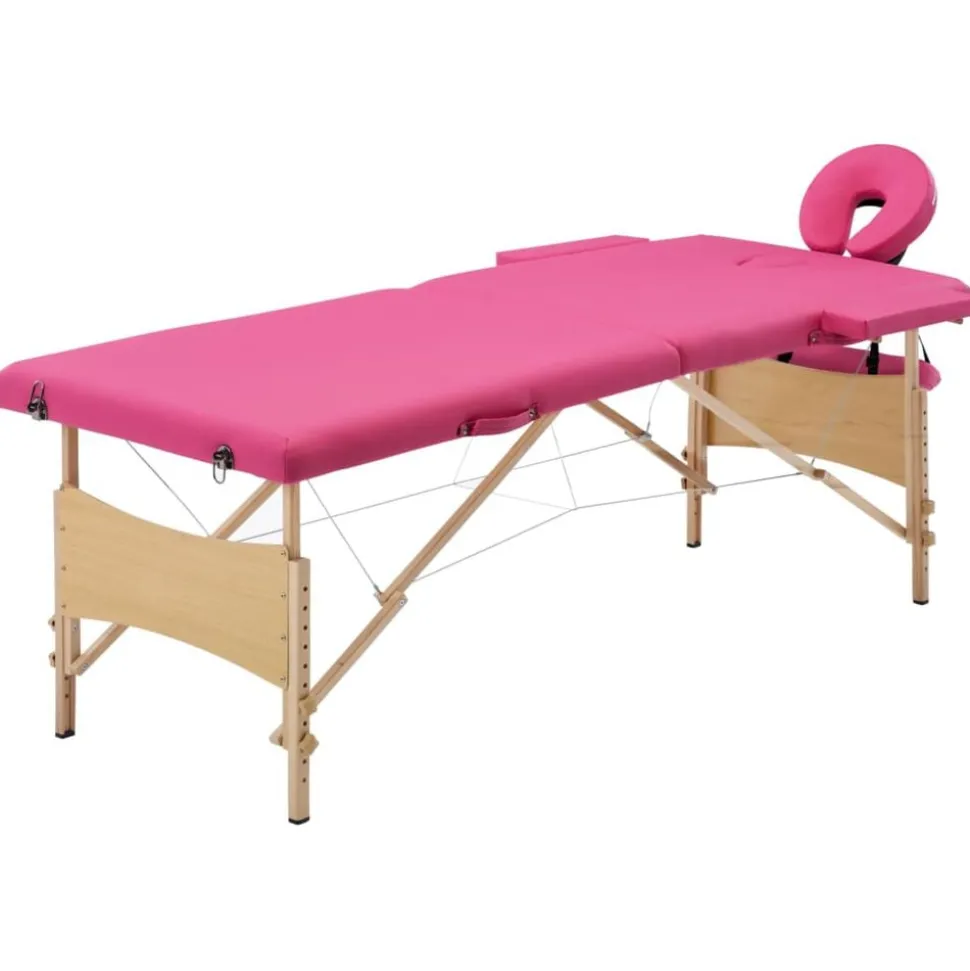 vidaXL Massagetafel inklapbaar 2 zones hout roze