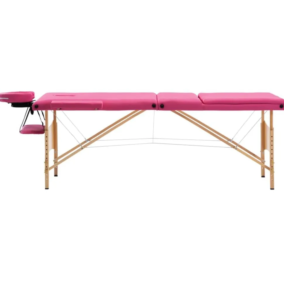 vidaXL Massagetafel inklapbaar 3 zones hout roze
