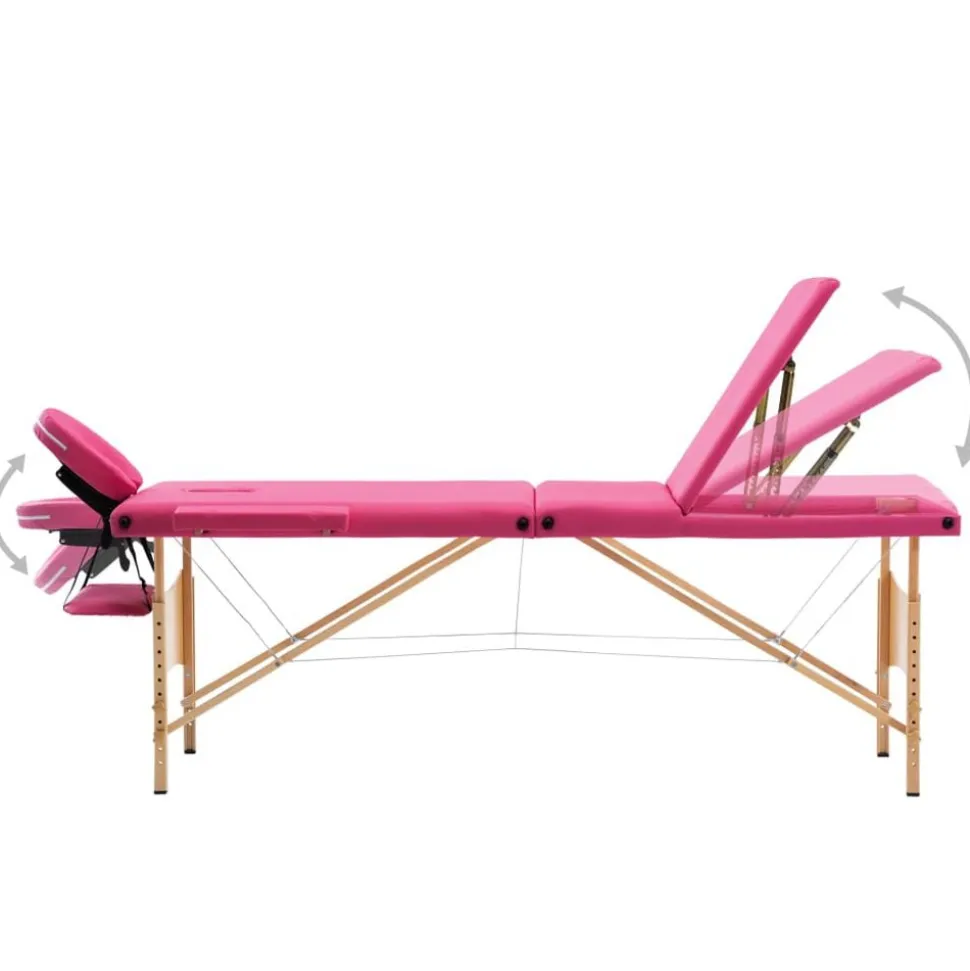 vidaXL Massagetafel inklapbaar 3 zones hout roze