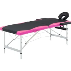 vidaXL Massagetafel inklapbaar 2 zones aluminium zwart en roze