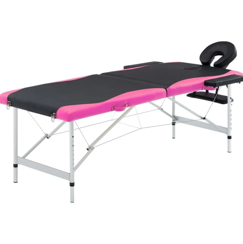 vidaXL Massagetafel inklapbaar 2 zones aluminium zwart en roze