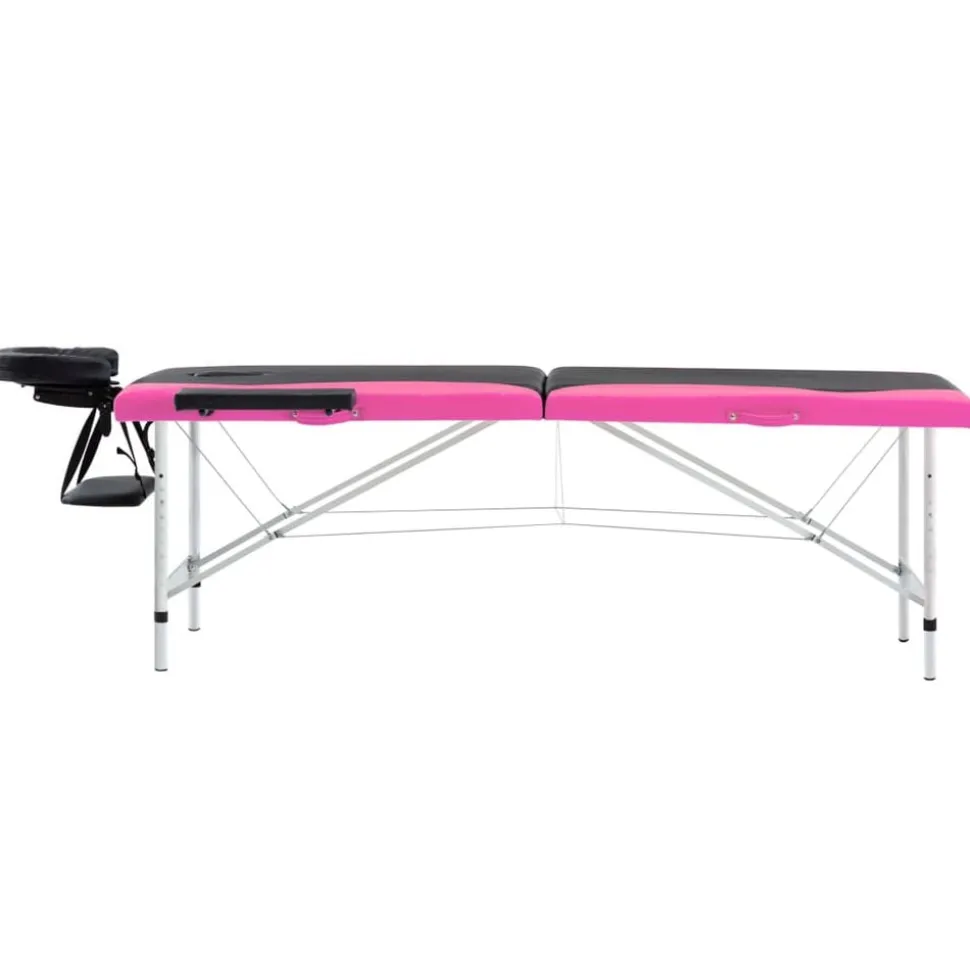 vidaXL Massagetafel inklapbaar 2 zones aluminium zwart en roze