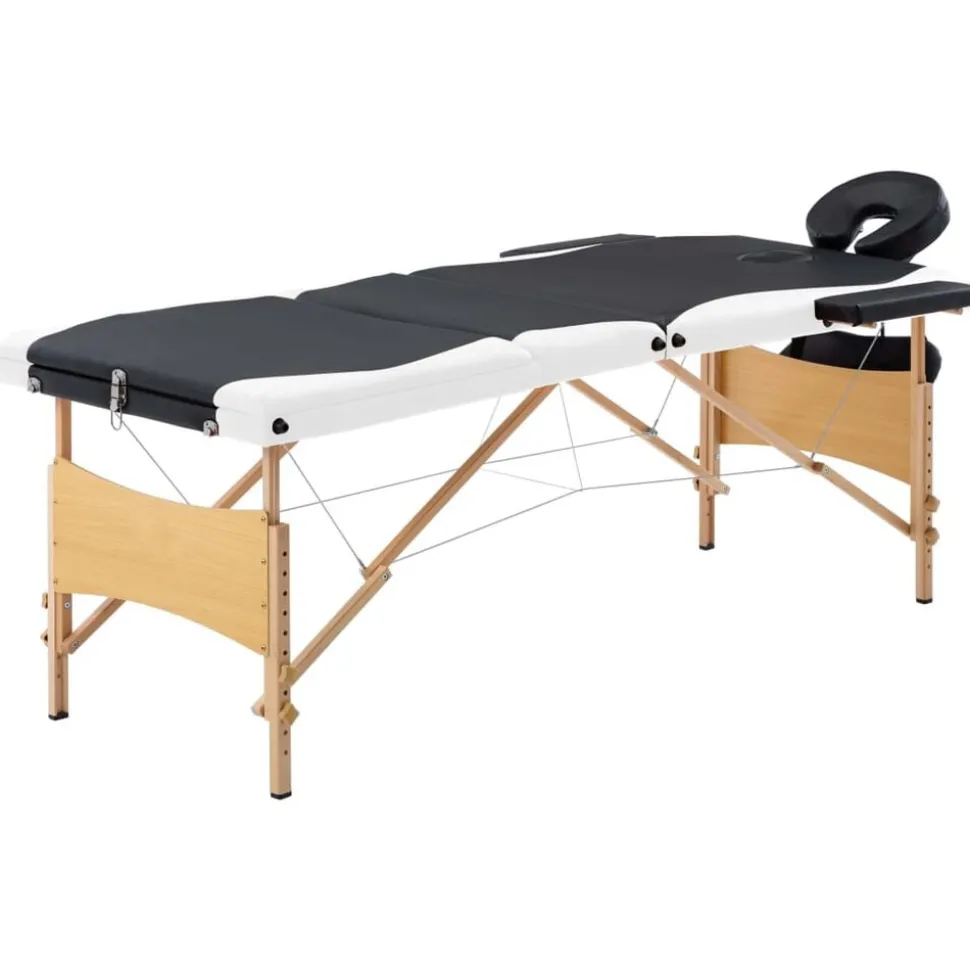 vidaXL Massagetafel inklapbaar 3 zones hout zwart en wit