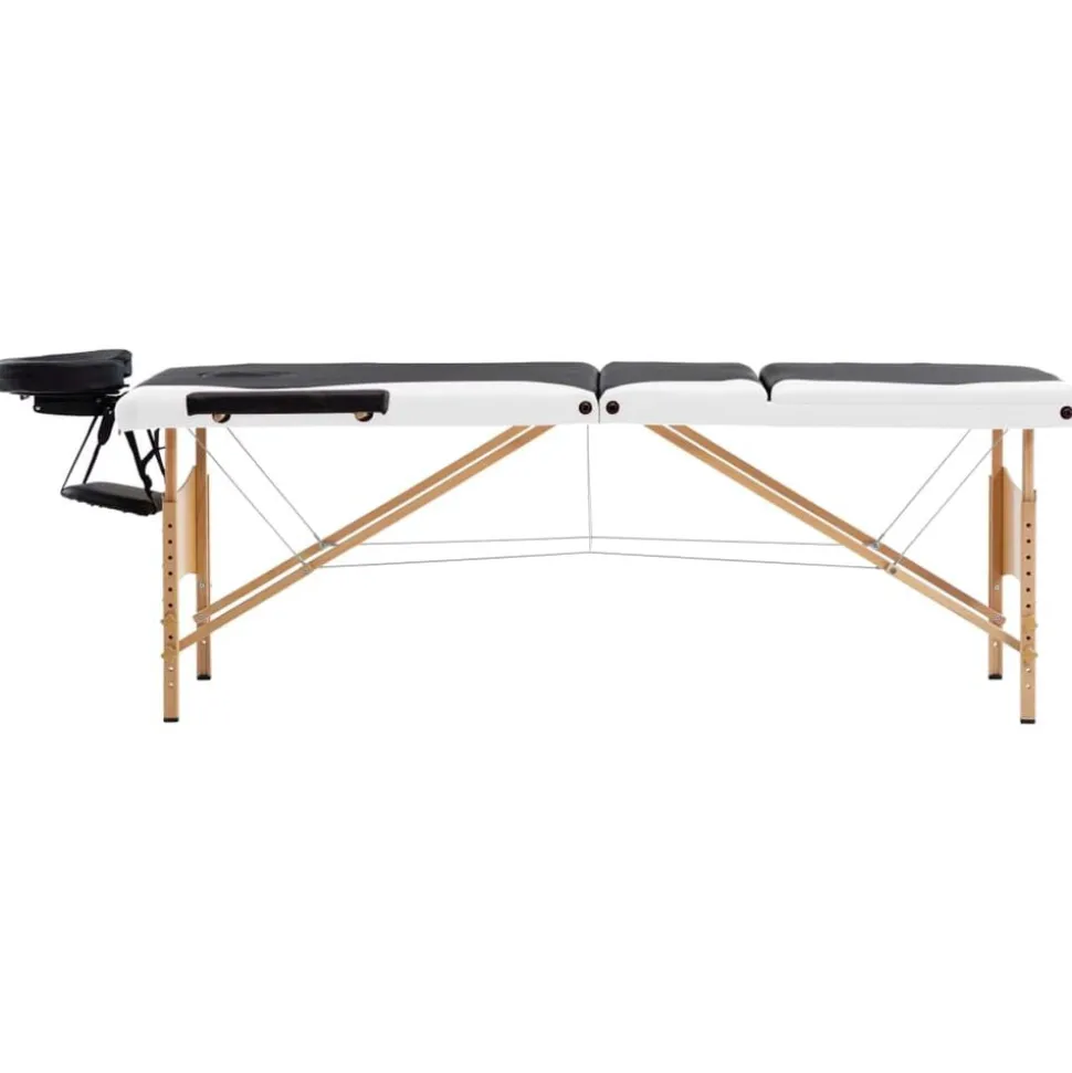 vidaXL Massagetafel inklapbaar 3 zones hout zwart en wit