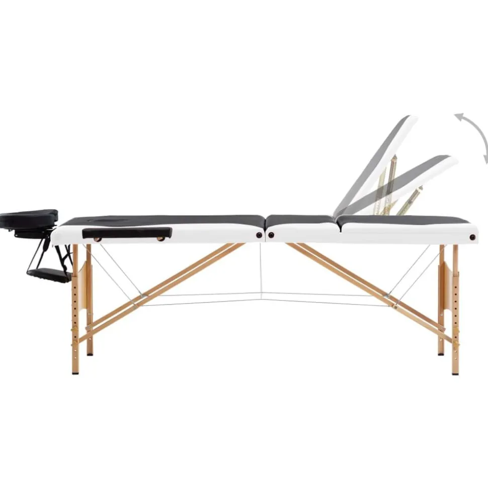 vidaXL Massagetafel inklapbaar 3 zones hout zwart en wit