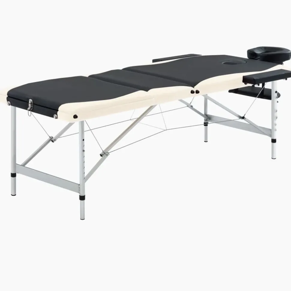 vidaXL Massagetafel inklapbaar 3 zones aluminium zwart en beige