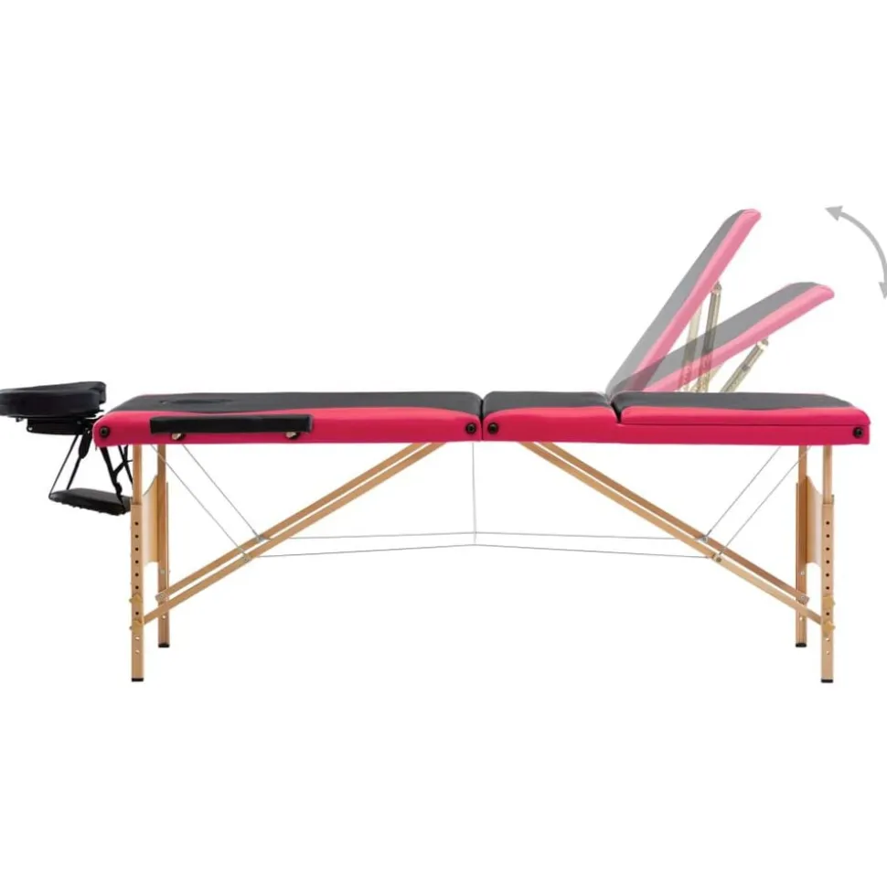 vidaXL Massagetafel inklapbaar 3 zones hout zwart en roze