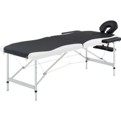 vidaXL Massagetafel inklapbaar 2 zones aluminium zwart en wit