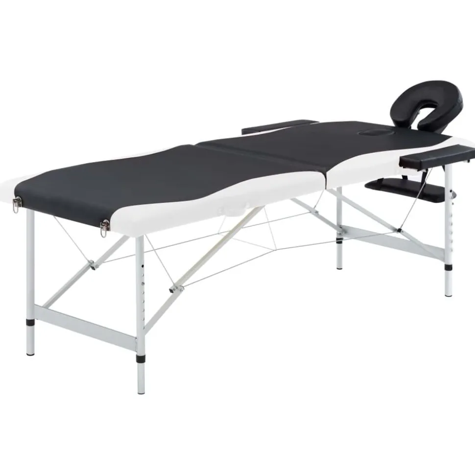 vidaXL Massagetafel inklapbaar 2 zones aluminium zwart en wit