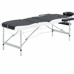 vidaXL Massagetafel inklapbaar 3 zones aluminium zwart en wit