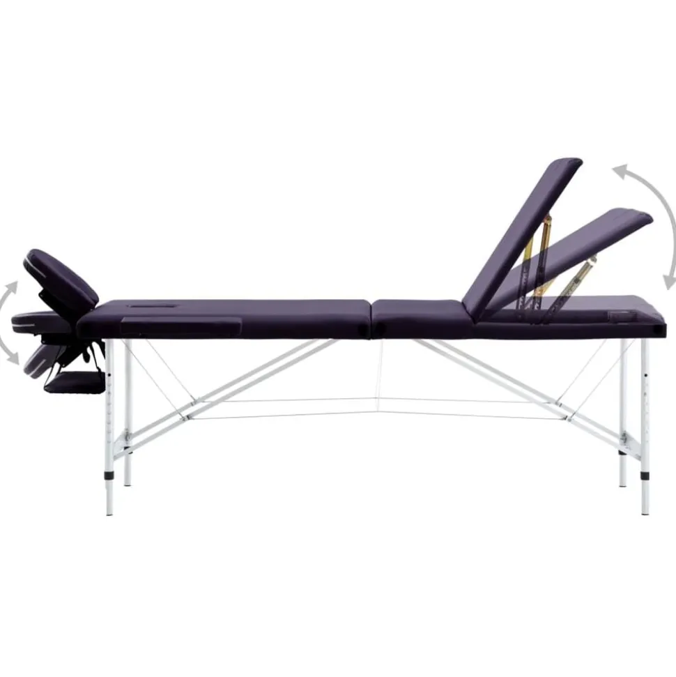 vidaXL Massagetafel inklapbaar 3 zones aluminum paars