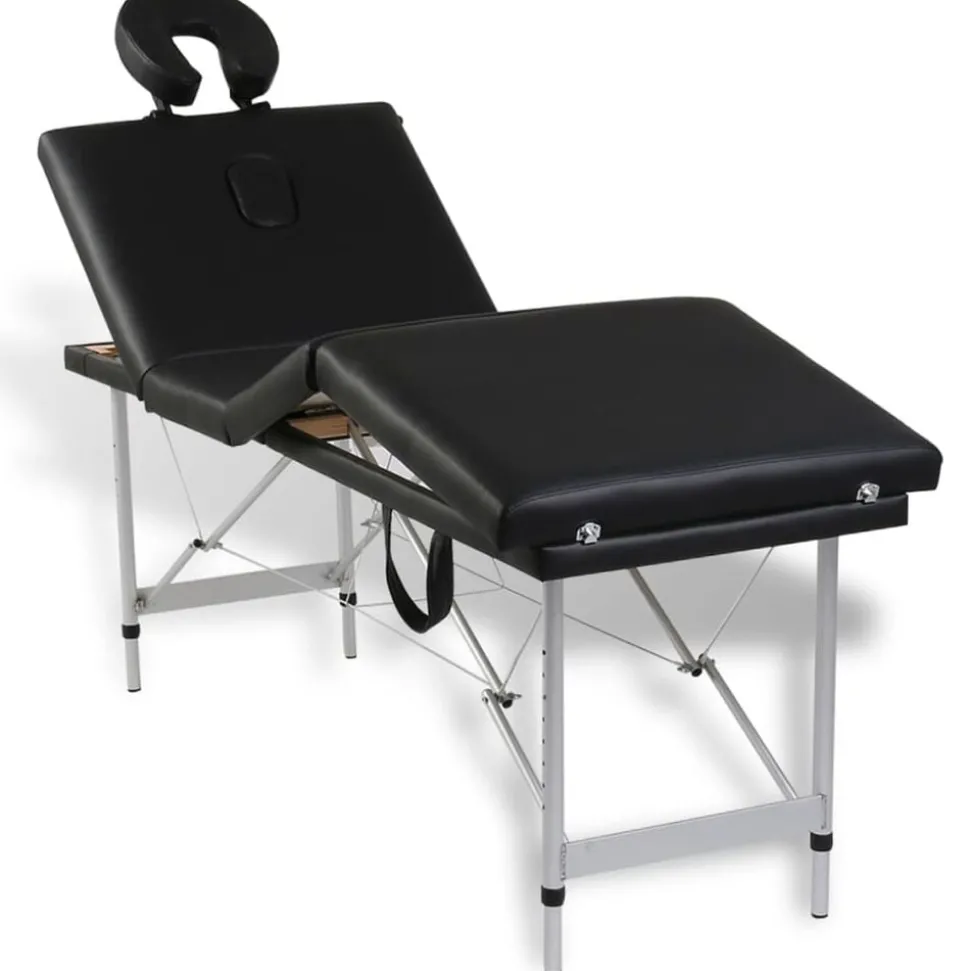 vidaXL Massagetafel met 4 zones inklapbaar aluminum frame zwart