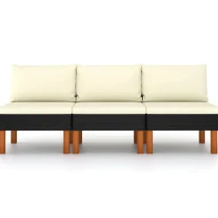 vidaXL Middenbanken 3 st poly rattan en massief eucalyptushout