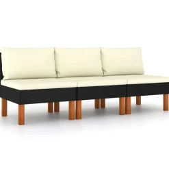 vidaXL Middenbanken 3 st poly rattan en massief eucalyptushout