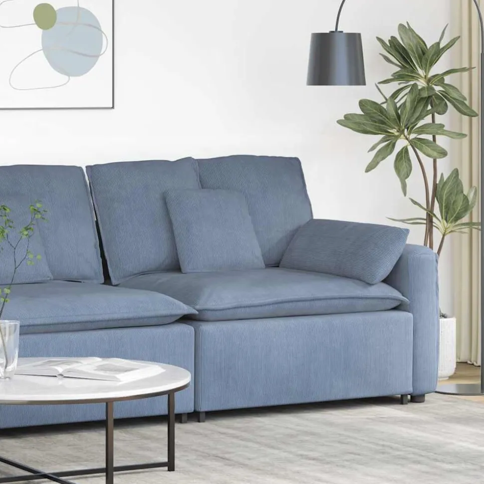 vidaXL Modulaire bank Armleuning eindmodule met kussens 100 cm blauw