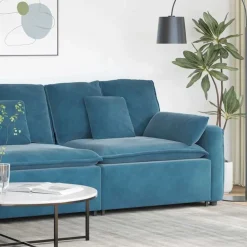 vidaXL Modulaire bank Armleuning eindmodule met kussens 100 cm blauw