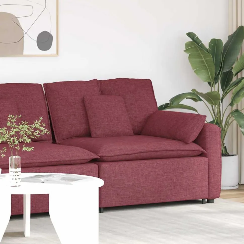 vidaXL Modulaire bank Armleuning eindmodule met kussens 100cm wijnrood