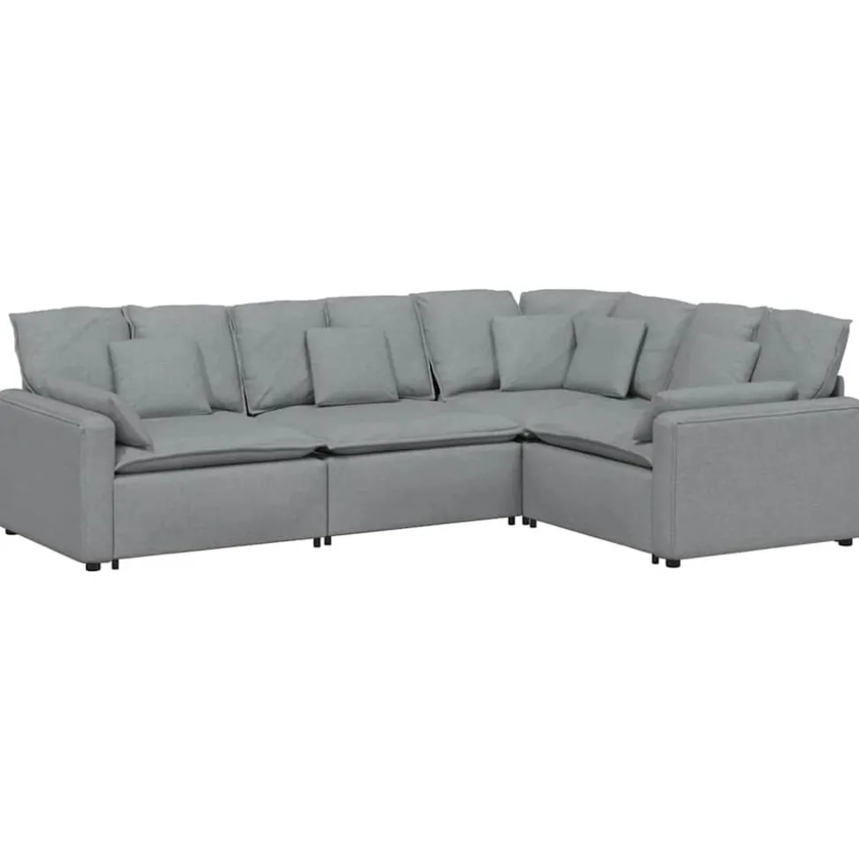 vidaXL Modulaire bank met kussens stof lichtgrijs