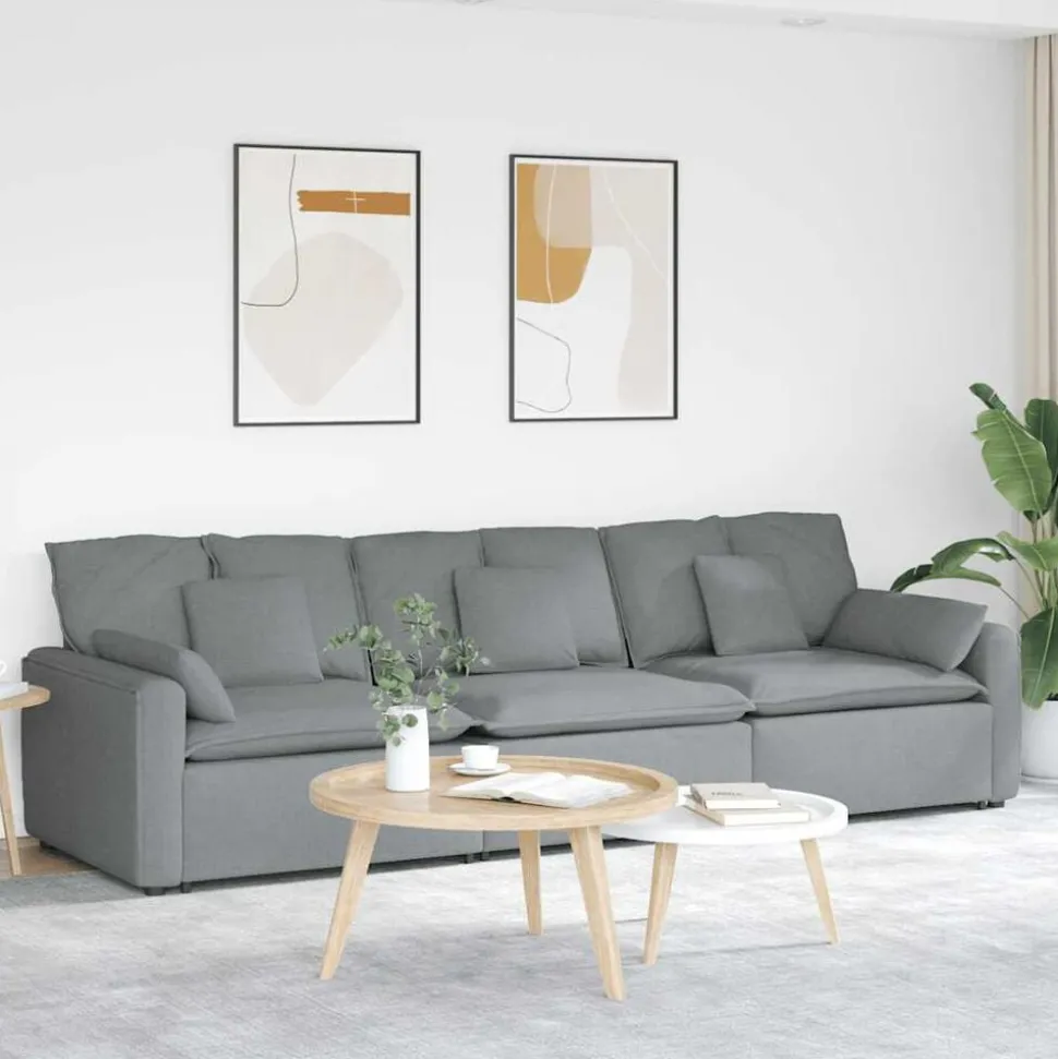 vidaXL Modulaire bank met kussens lichtgrijs