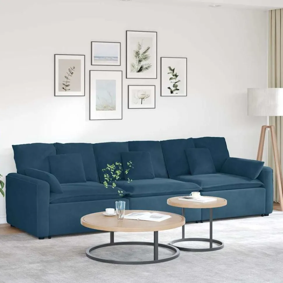 vidaXL Modulaire bank met kussens blauw