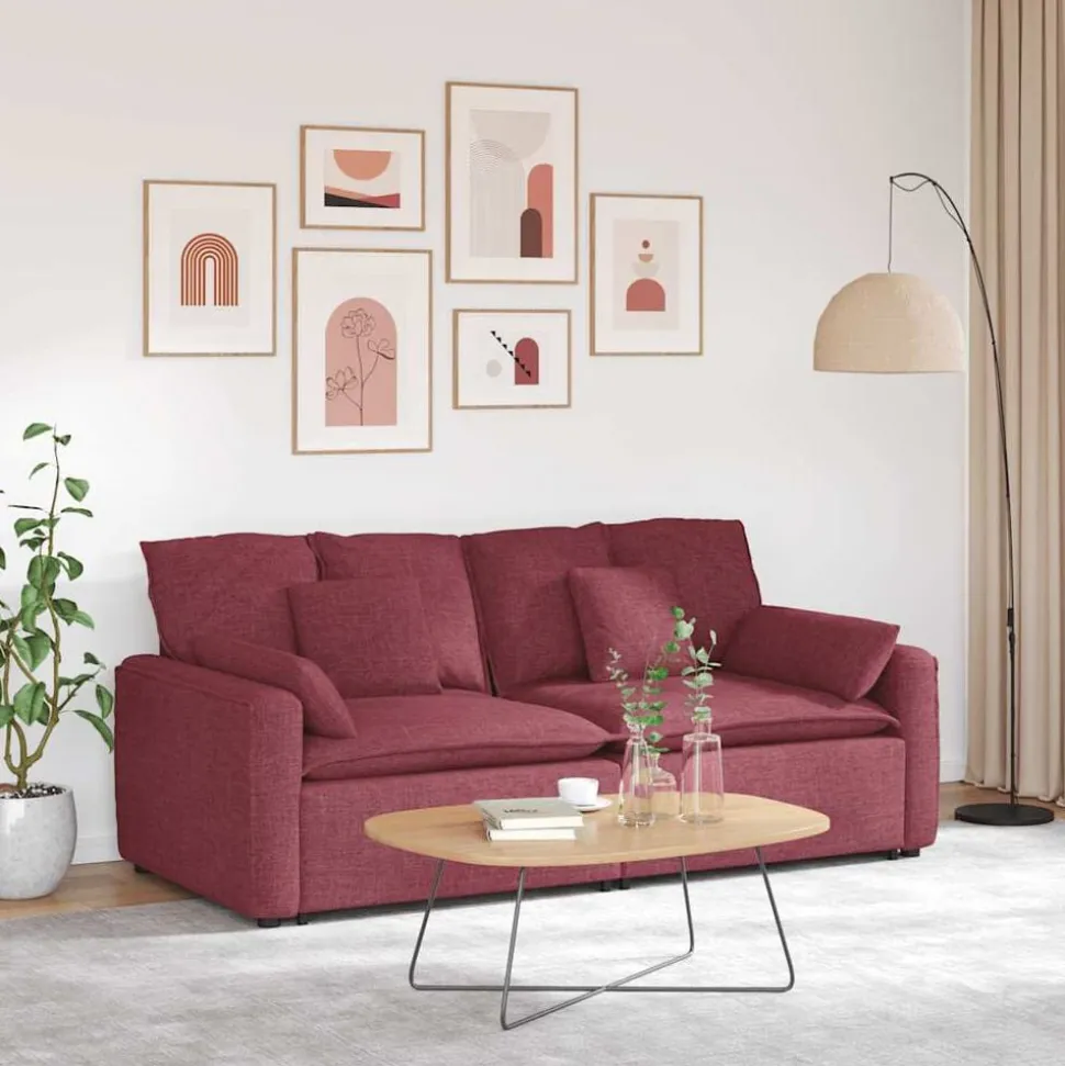 vidaXL Modulaire bank met kussens wijnrood
