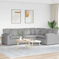 vidaXL Modulaire bank met kussens stof wolk grijs