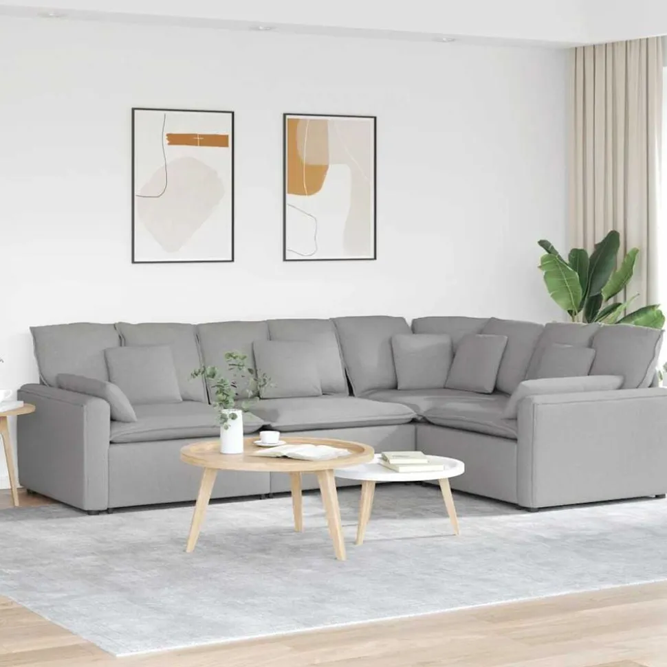 vidaXL Modulaire bank met kussens stof wolk grijs
