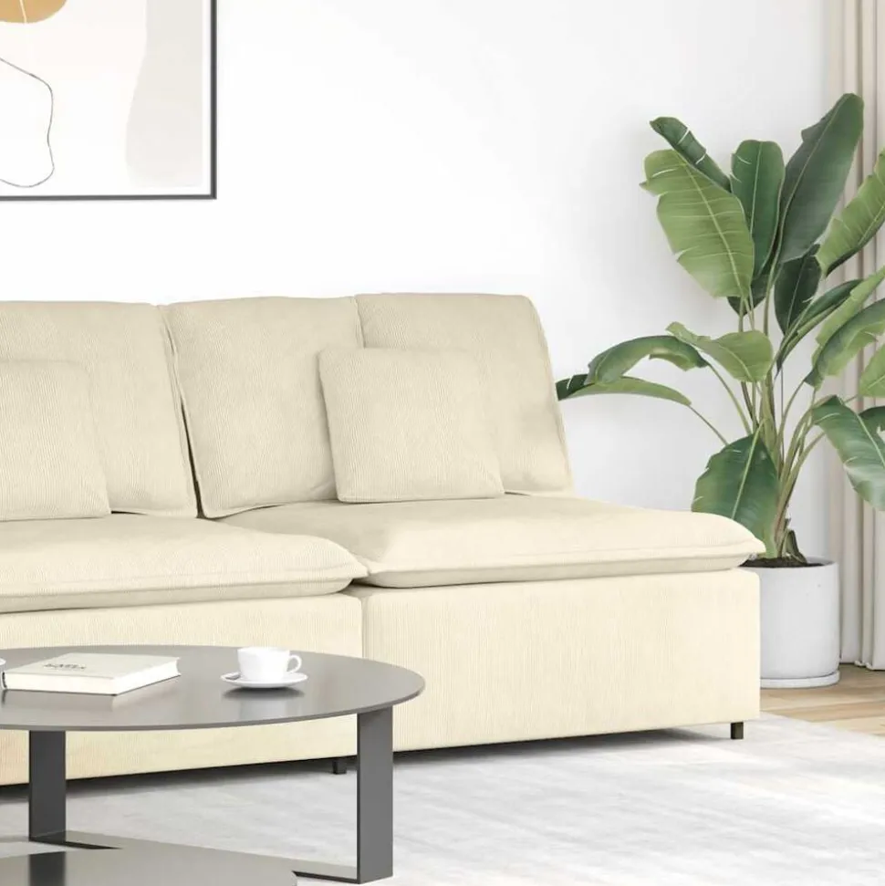 vidaXL Modulaire bank middenmodule met kussens 100 cm crèmekleurig