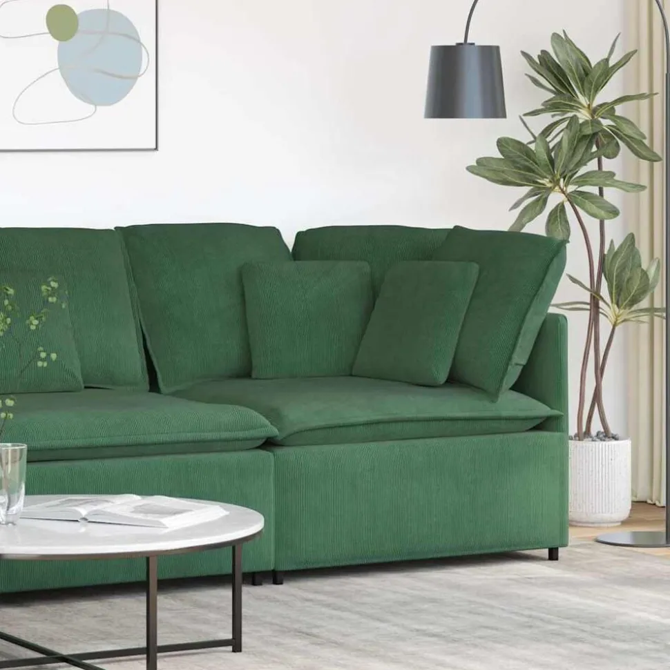 vidaXL Modulaire hoekmodule bank met kussens 100 cm donkergroen