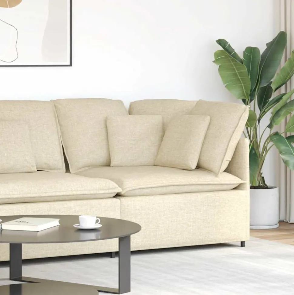 vidaXL Modulaire hoekmodule bank met kussens 100 cm crèmekleurig