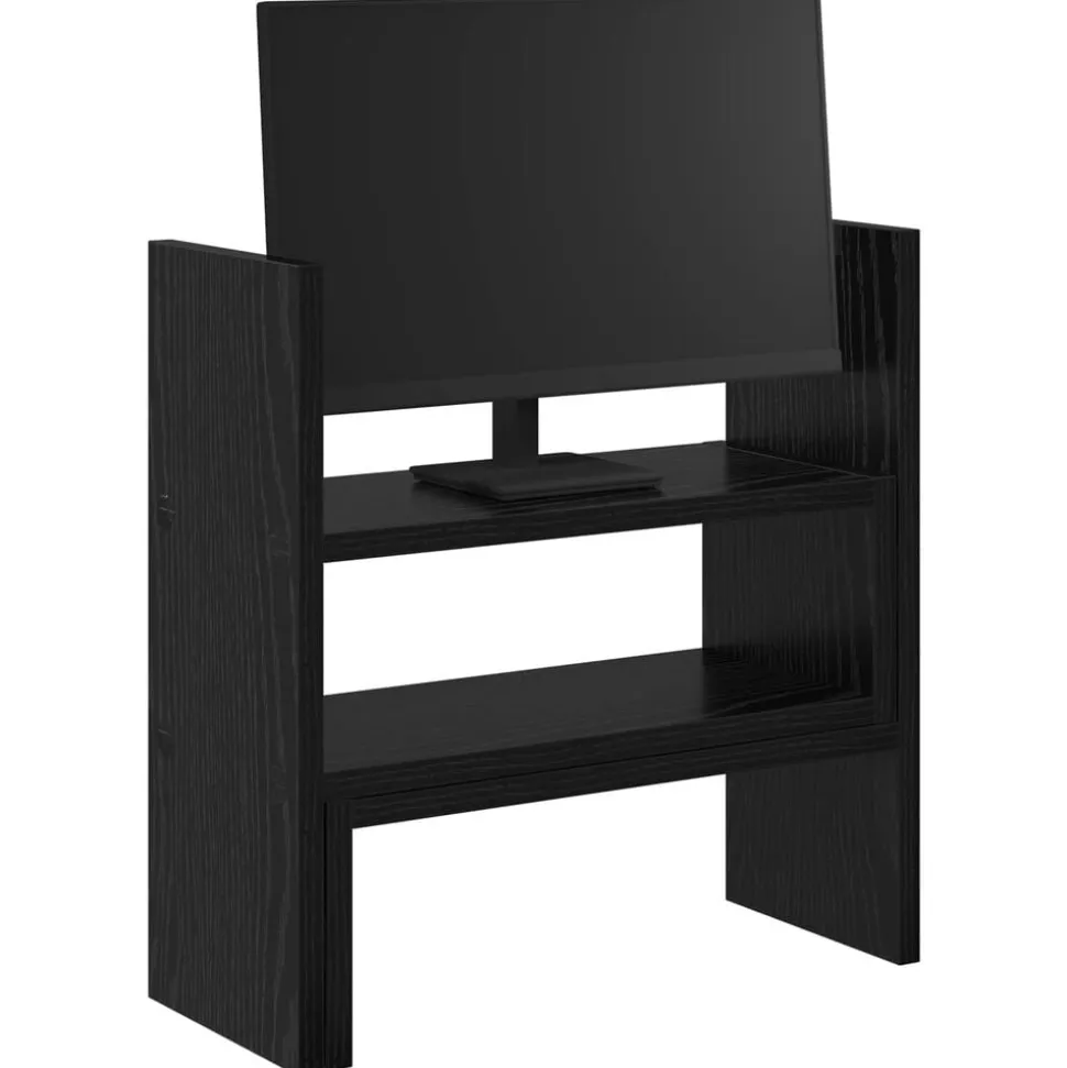 vidaXL Monitor Bureau Stand Zwart Eiken 40 x 17 x 41 cm Bewerkt hout