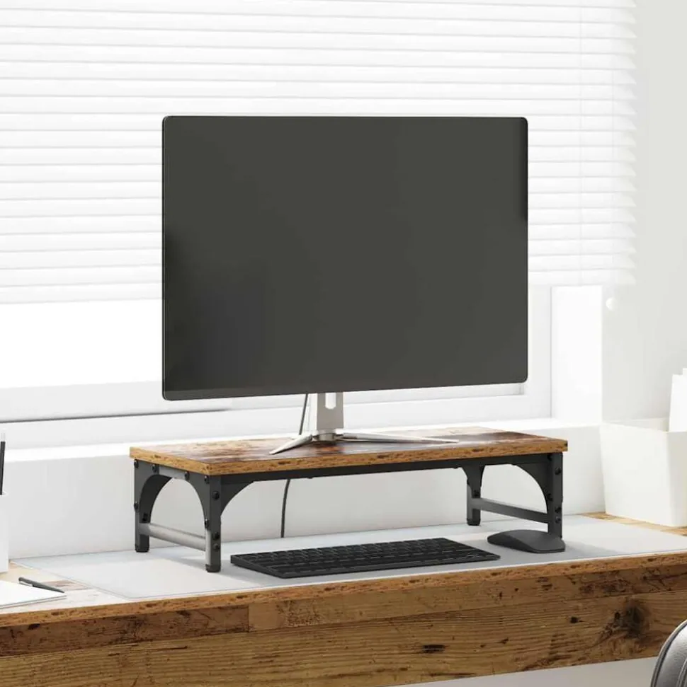 vidaXL Monitor Stand Oud Hout 55 x 23 x 14 cm Bewerkt hout