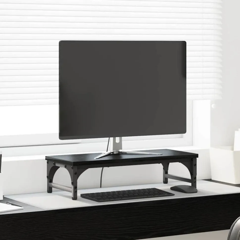 vidaXL Monitor Stand Zwart Eiken 55 x 23 x 14 cm Bewerkt hout