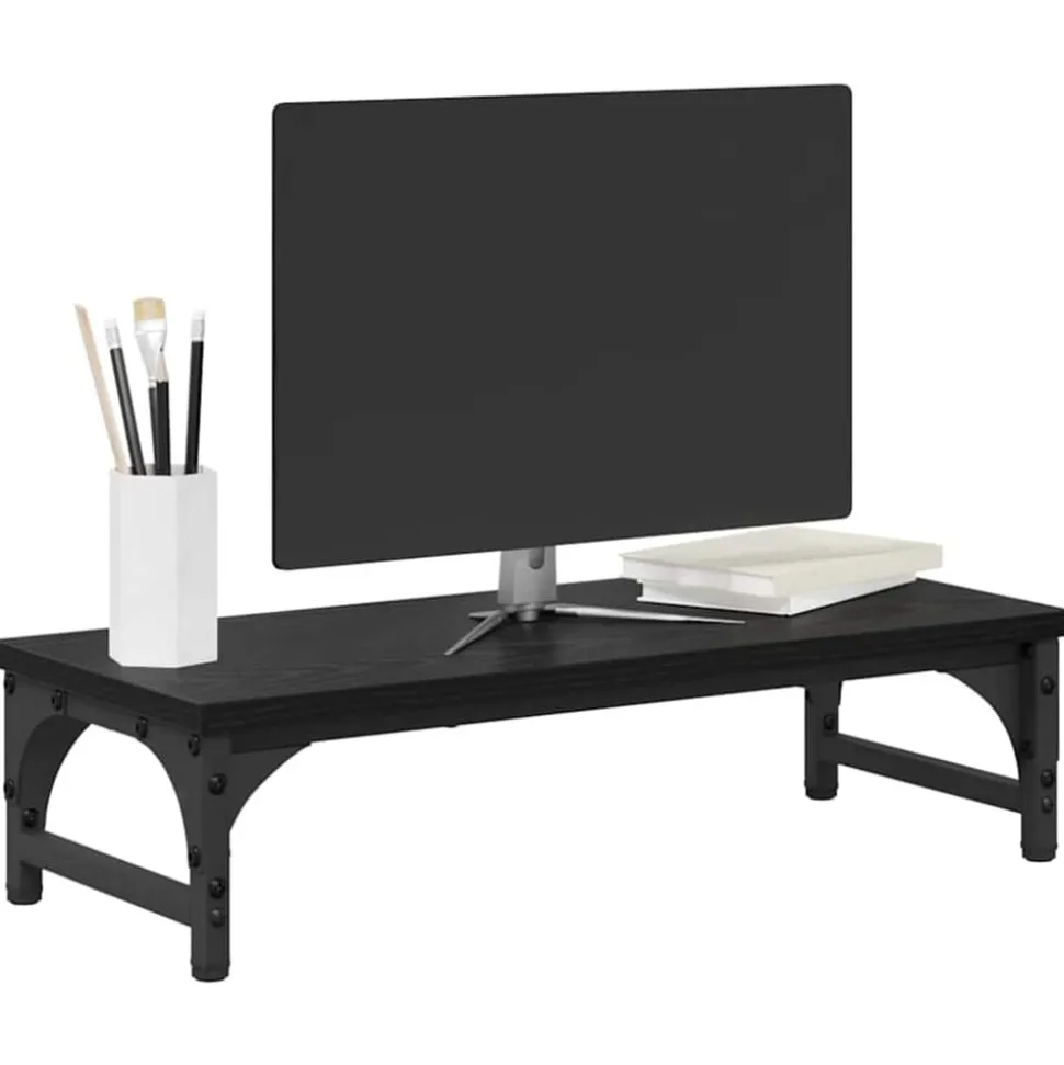 vidaXL Monitor Stand Zwart Eiken 55 x 23 x 14 cm Bewerkt hout