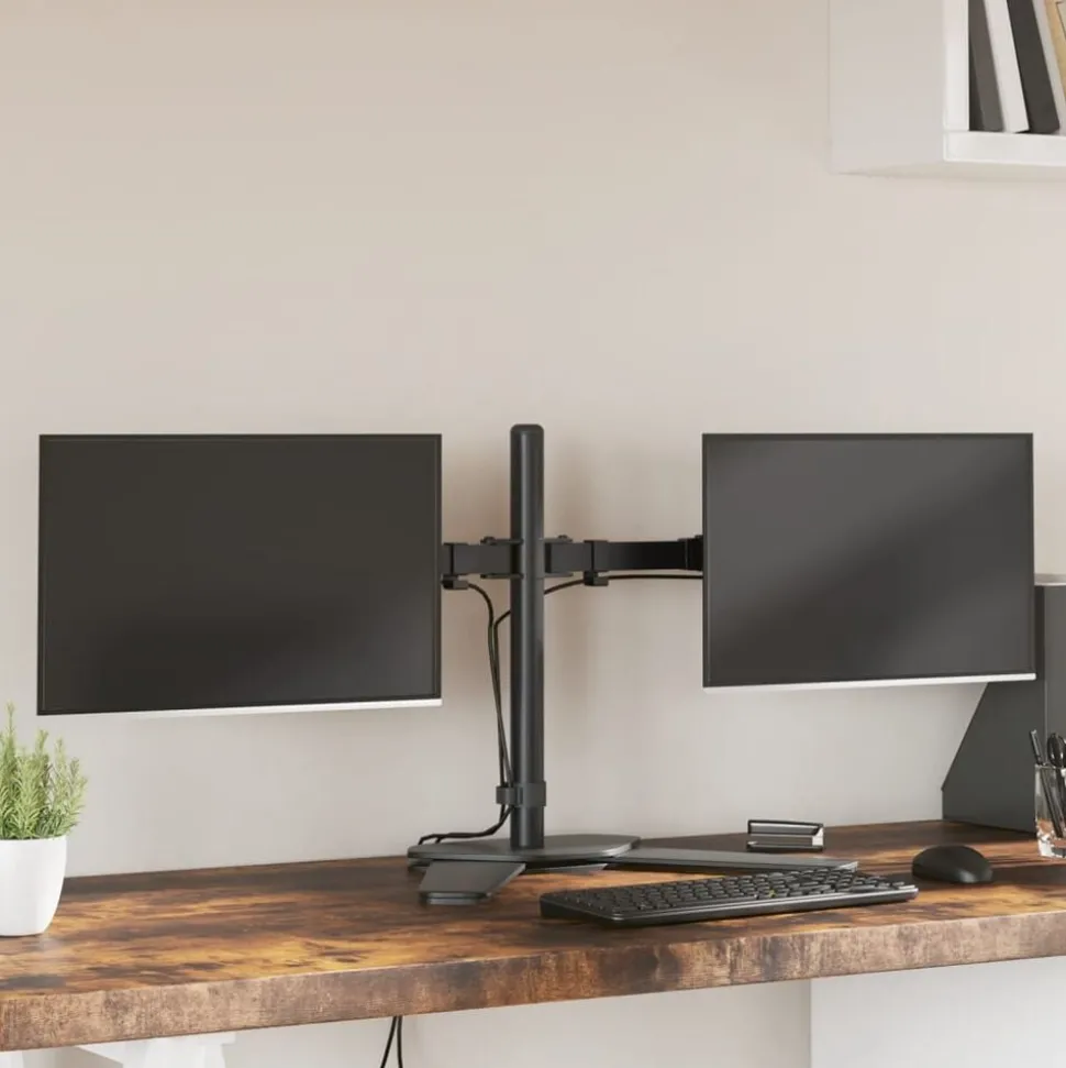vidaXL Monitorstandaard dubbel VESA 75/100 mm staal zwart