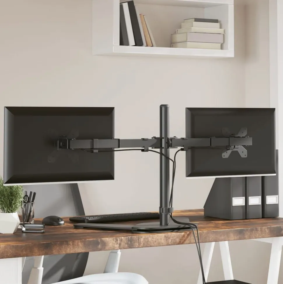 vidaXL Monitorstandaard dubbel VESA 75/100 mm staal zwart