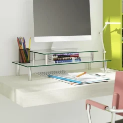 vidaXL Monitorstandaard 2-laags transparant glas