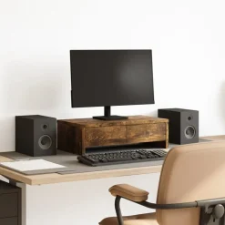 vidaXL Monitorstandaard met lades 50x27x15 cm hout gerookt eikenkleur