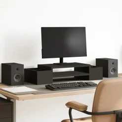 vidaXL Monitorstandaard met opbergruimte 70x27x15 cm hout zwart
