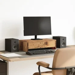 vidaXL Monitorstandaard met lades 50x27x15 cm bewerkt hout oud hout