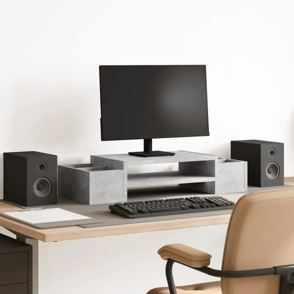 vidaXL Monitorstandaard met opbergruimte 70x27x15 cm hout betongrijs