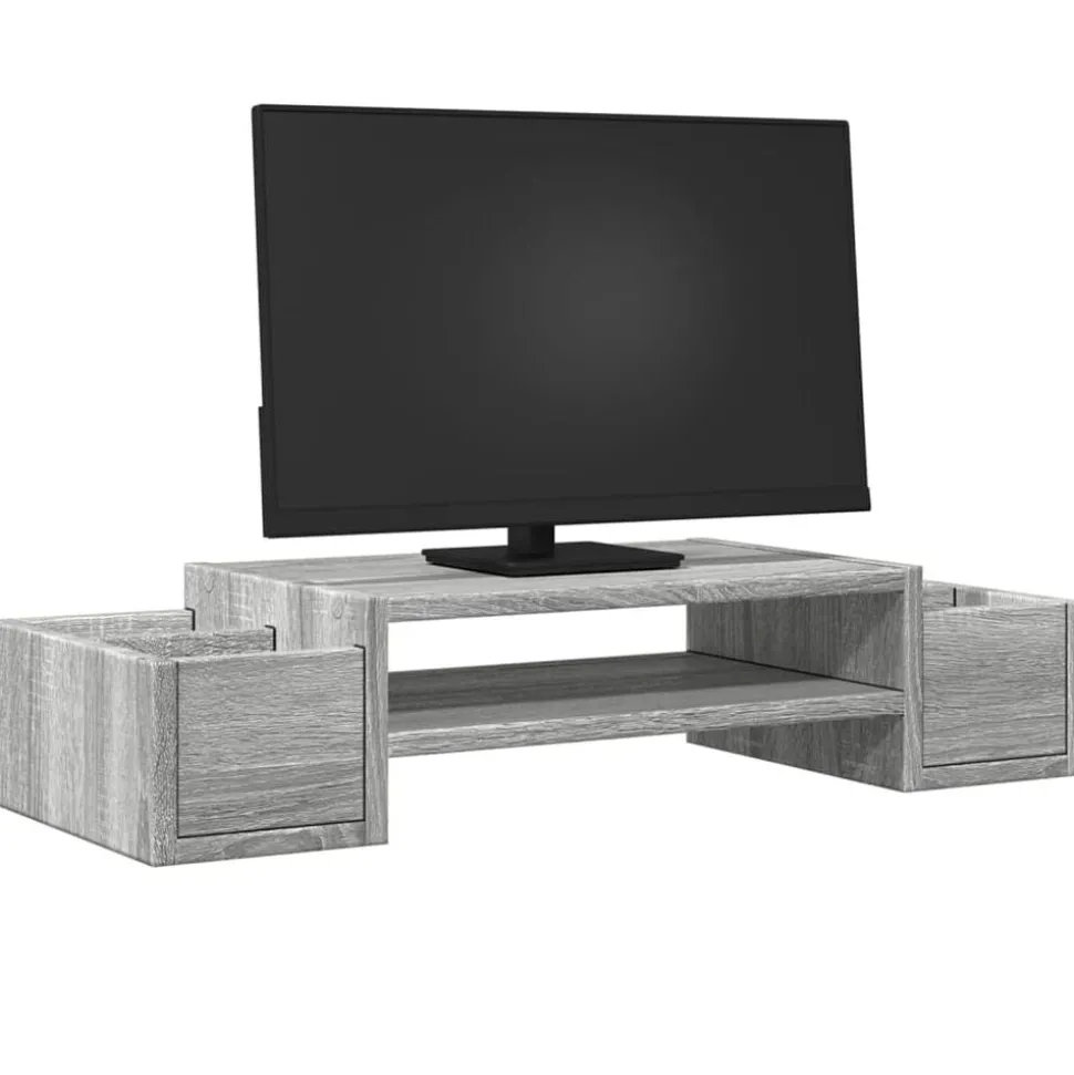 vidaXL Monitorstandaard met opbergruimte 70x27x15 cm hout grijs sonoma